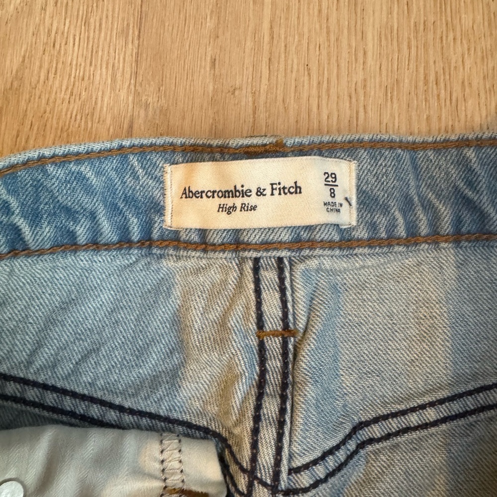Abercrombie & Fitch High Rise Denim Midi Skirt Light Wash Front Slit - Picture 5 of 8